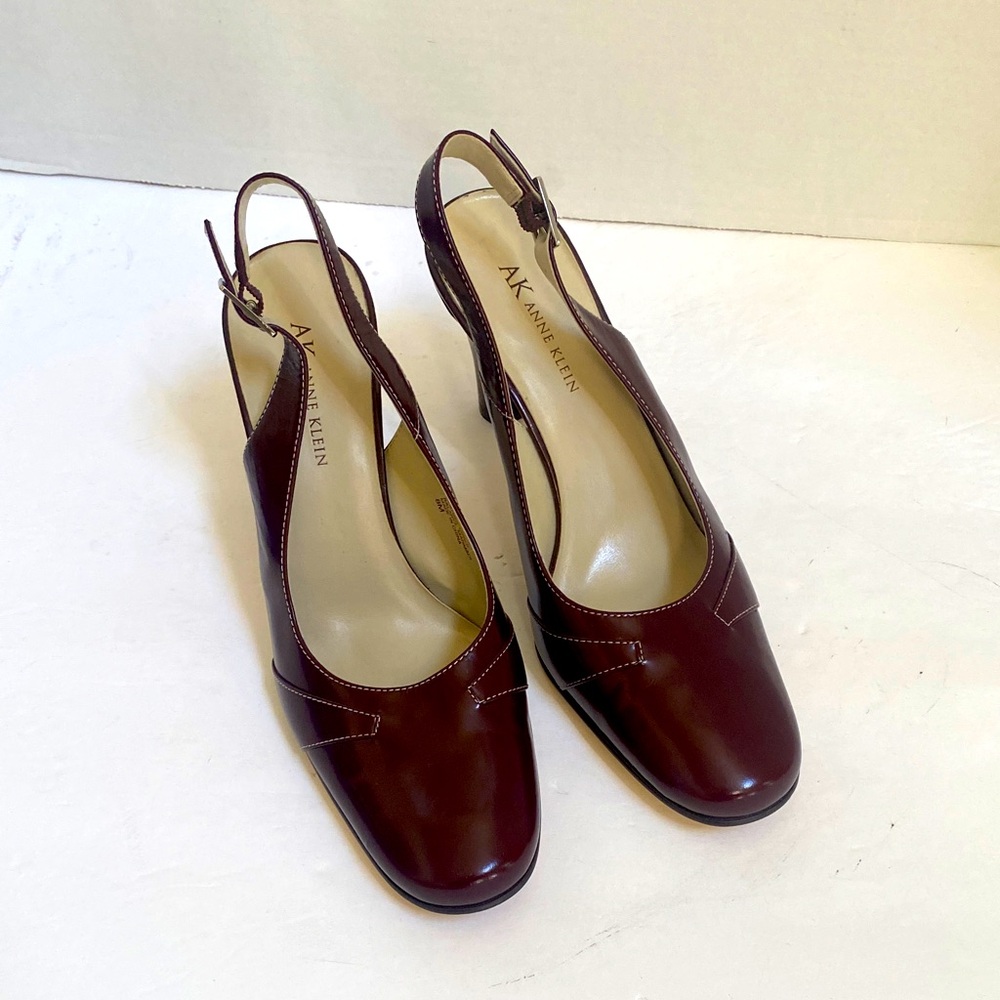 Anne Klein Women's 8 Patent Leather Burgundy Slingback 3.5" heel shoes